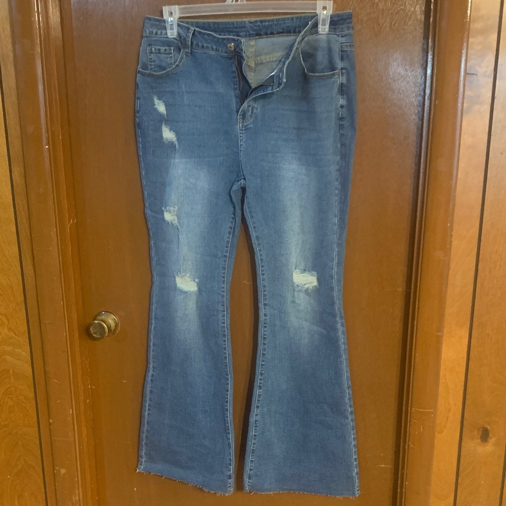 Classic Distressed Blue Flare Jeans